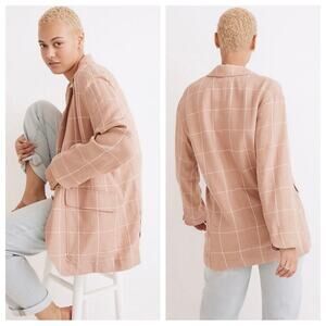 Madewell Breezewoven Larsen Blazer Windowpane Light Pink Tan White Size Medium